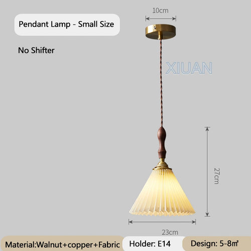 lustre vintage japonais avec abat-jour plissé en noyer - vue 13 sur 12