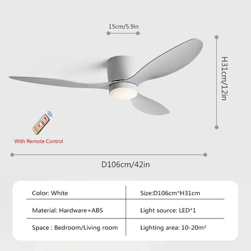 plafonnier ventilateur lumineux avec télécommande design nordique - vue 12 sur 11