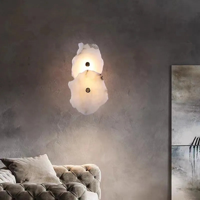Applique murale moderne en laiton LED longue lampe en marbre naturel 	 de luxe éclairage applique chambre salon salle à manger couloir lumière - vue 3 sur 12