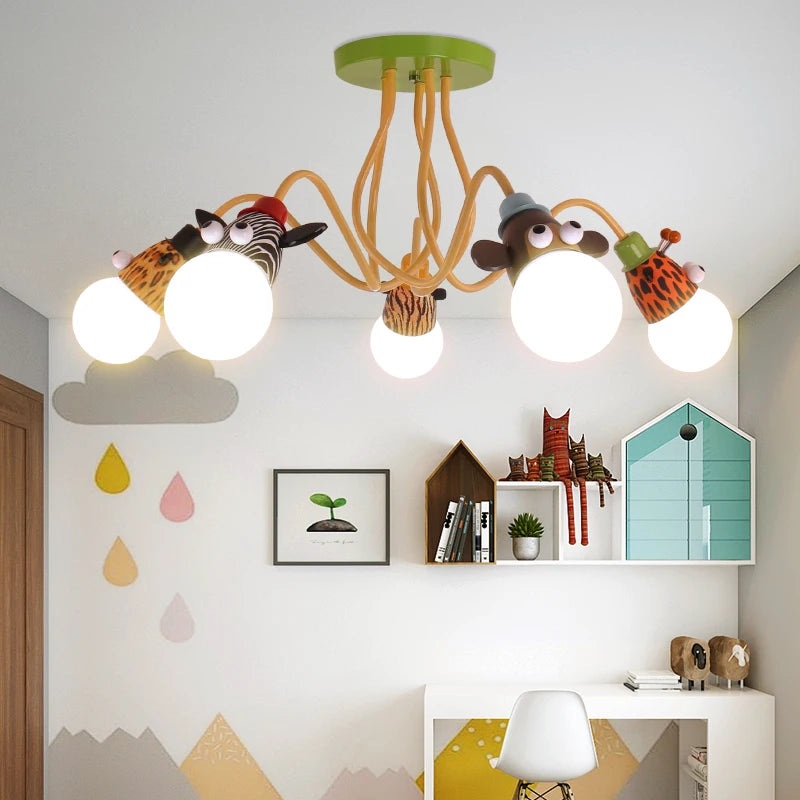 Cartoon Zebra Monkey Tiger Giraffe Animal Pendant Lamps LED E27 Kids Bedroom Hanging Light For Kindergarten Baby Child Decor - vue 2 sur 9