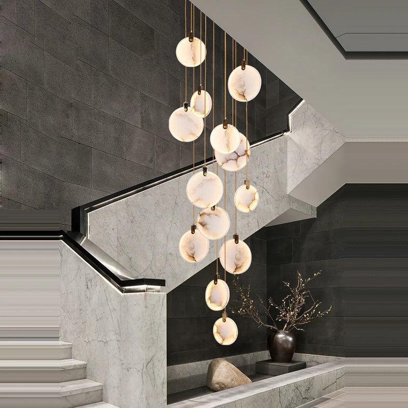 suspension led postmoderne en acier inoxydable et marbre