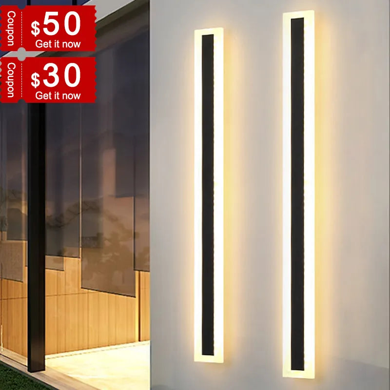 Porche lumière longue applique murale extérieure étanche moderne longue bande LED éclairage applique IP65 jardin applique 220V décoration