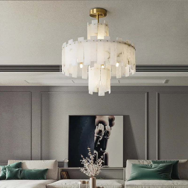lustre suspension élégant en marbre naturel led postmoderne pour villa - vue 4 sur 14