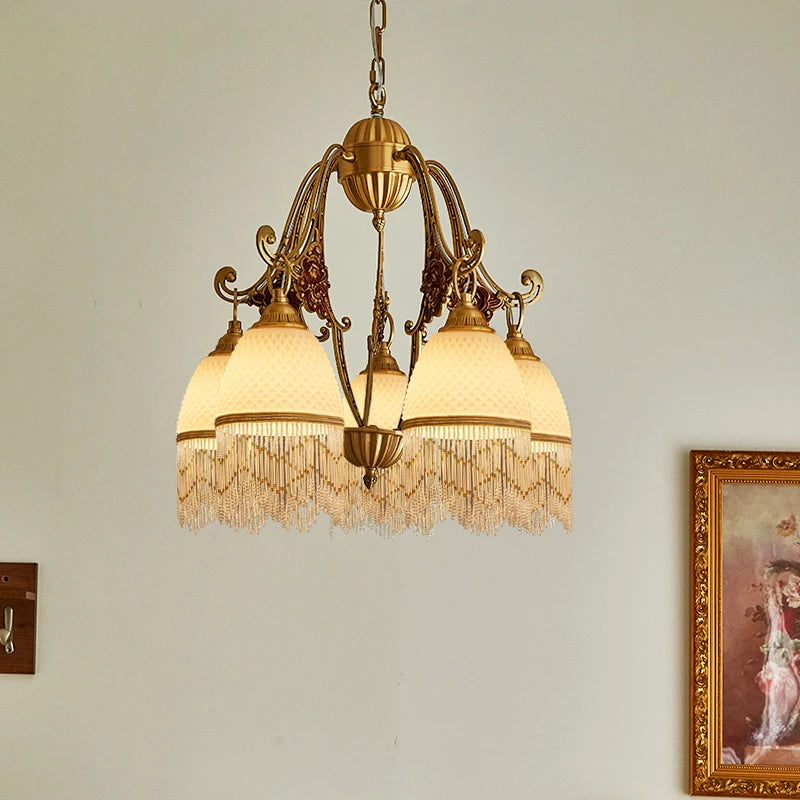 lustre rétro en cuivre avec pampilles vintage médiévales - vue 6 sur 8