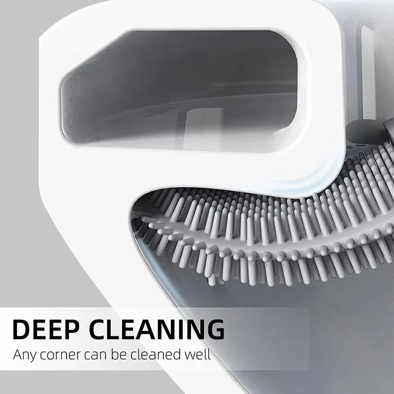 brosse de toilette en silicone avec support mural et long manche - vue 5 sur 10
