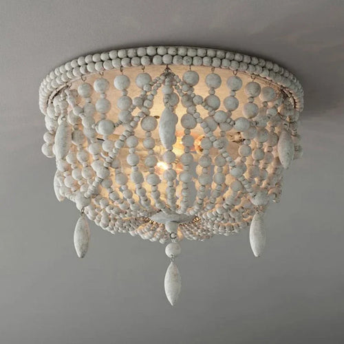 French Style Retro Pendant Lights For Living Room  Bedroom Children'S Room Princess White Wood Bead Decorative Indoor Lighting - vue 3 sur 9