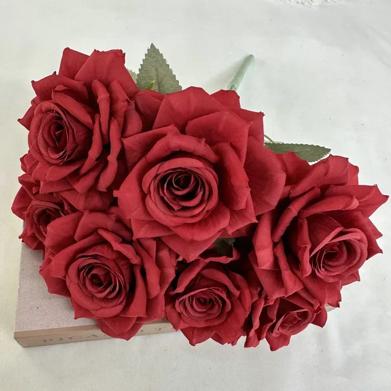 bouquet de roses artificielles en soie pour décoration festive - vue 7 sur 15