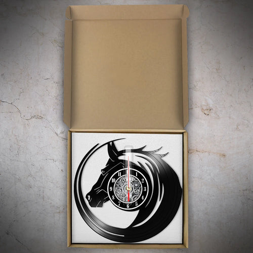 horloge murale vinyle cheval décoration équestre artisanale cadeau unique