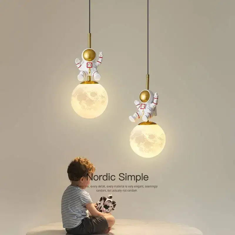 Suspension LED moderne d'astronaute pour chambre d'enfant Design de lune veilleuse chambre d'enfant