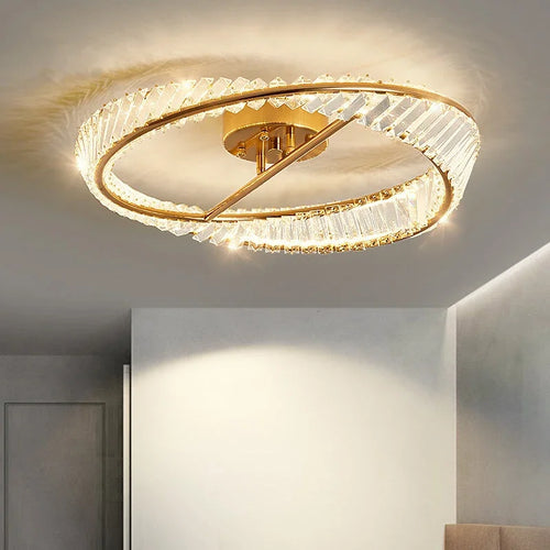lustre moderne à leds dimmable en anneaux de cristal - vue 4 sur 9