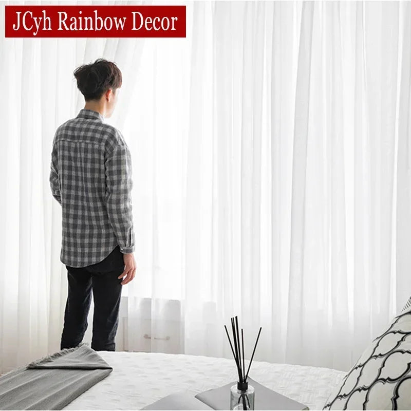 Voilage tulle transparent style moderne pour salon fenetre - vue 4 sur 7
