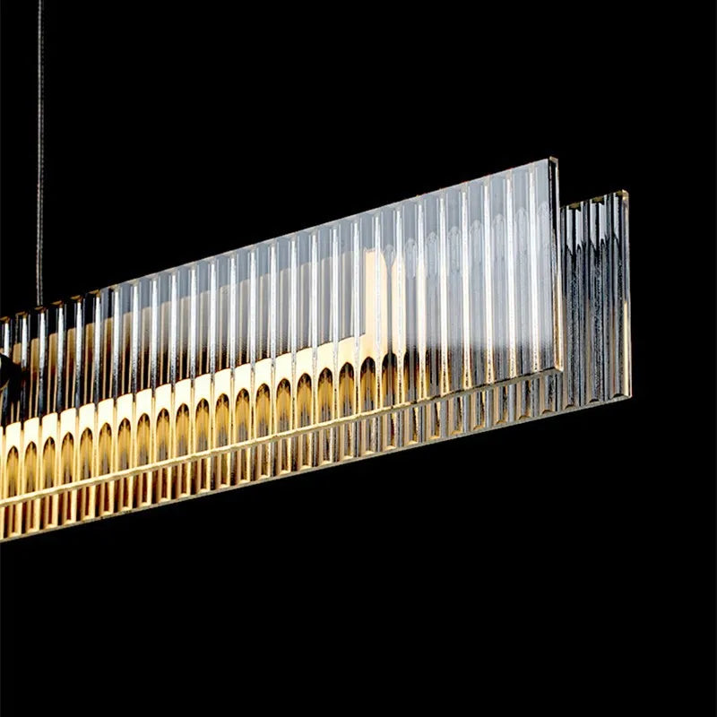 Lustre design de luxe en acier inoxydable et cristal minimaliste longue bande