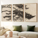 triptyque vintage branche de pin art mural décoration intérieure