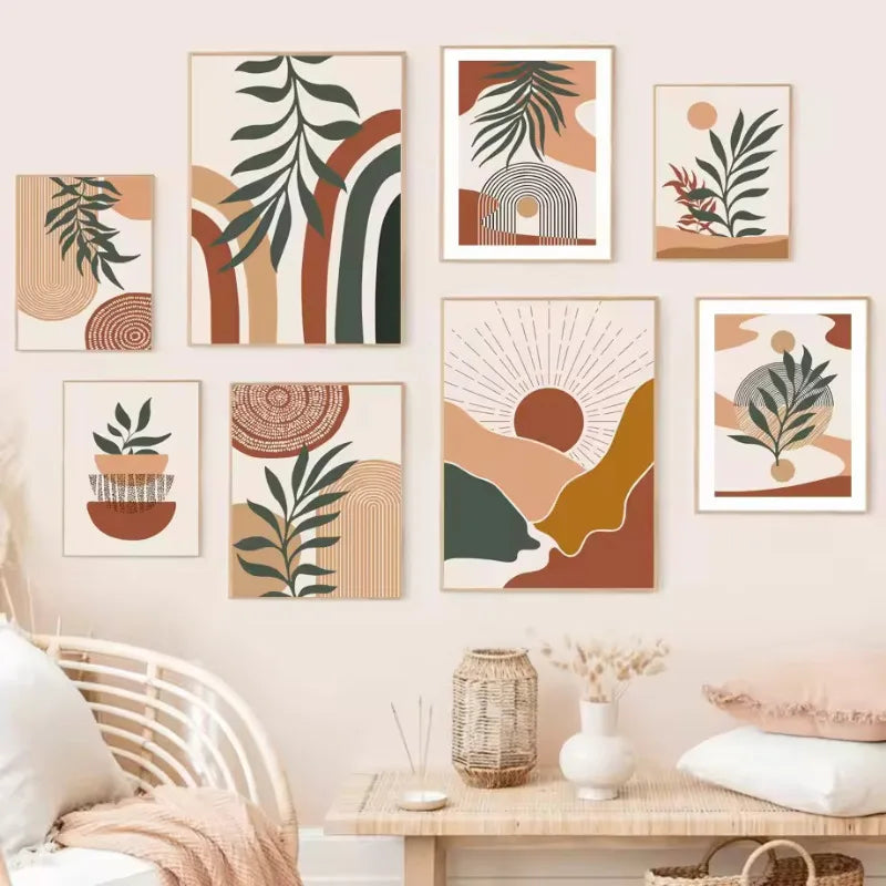 affiches abstraites boho feuilles arc-en-ciel pour décoration murale