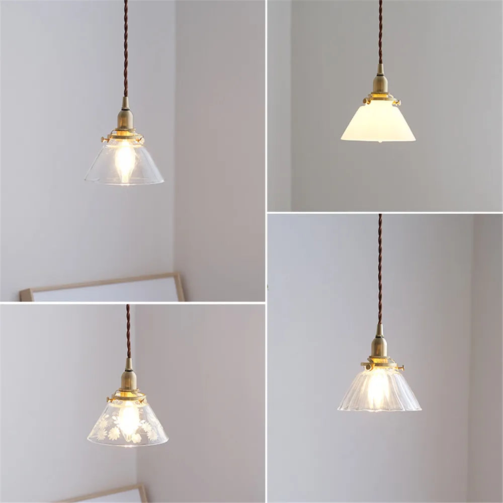 suspension en verre style américain luminaire rétro en laiton - vue 4 sur 10