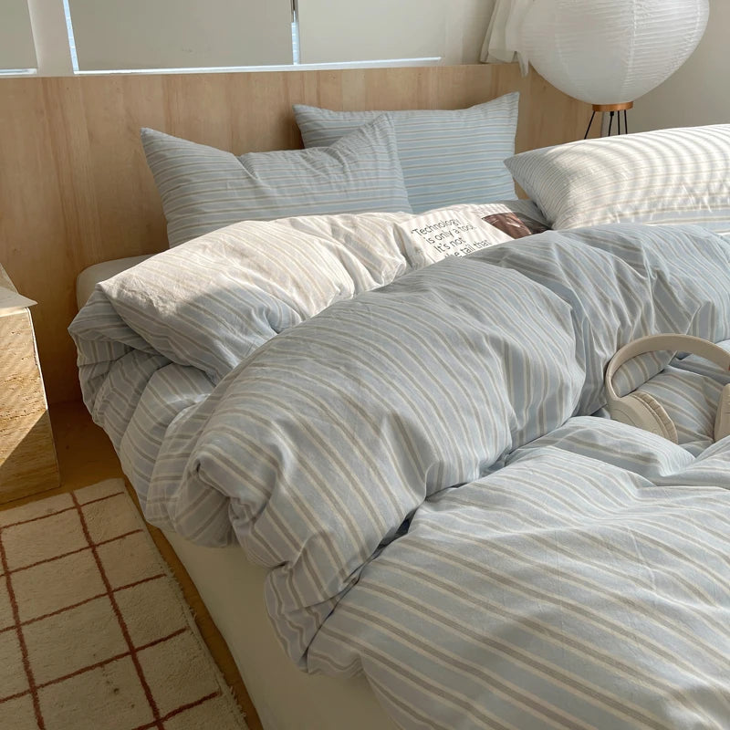 housse de couette rayée rose en coton pour chambre fille