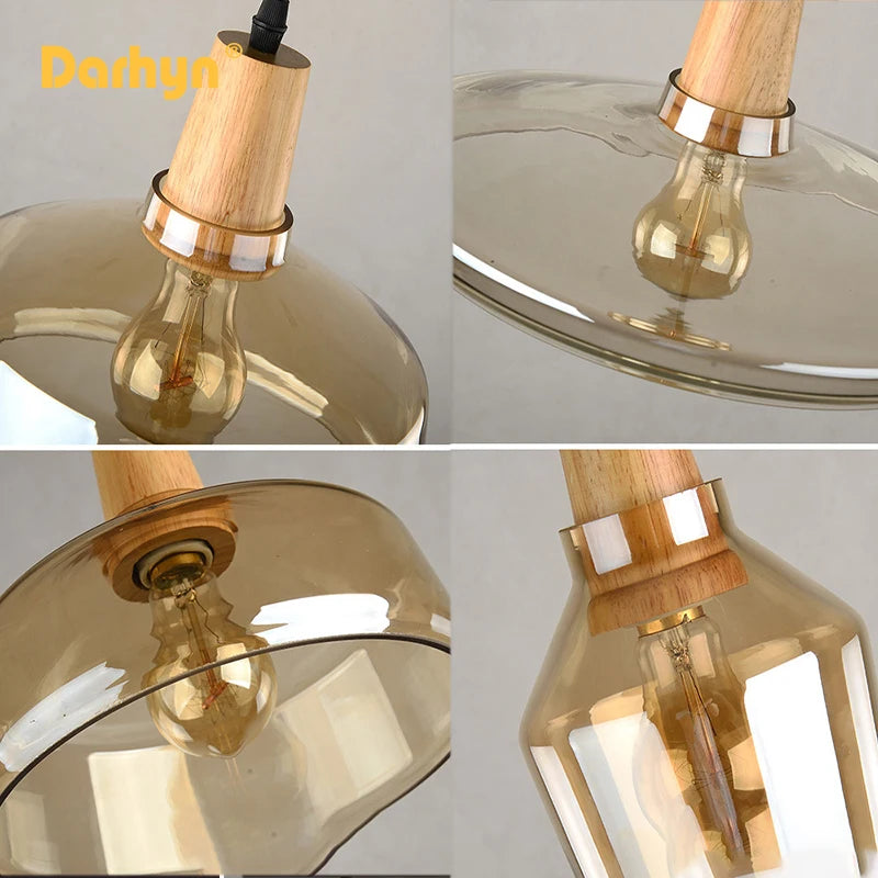 lampes suspendues bois verre style nordique industriel