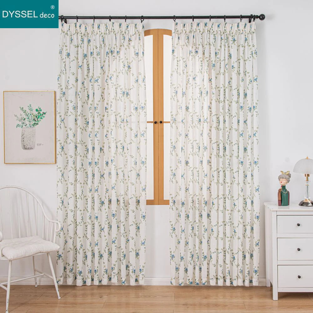 Rideau voile transparent motif floral style moderne salon - vue 4 sur 8