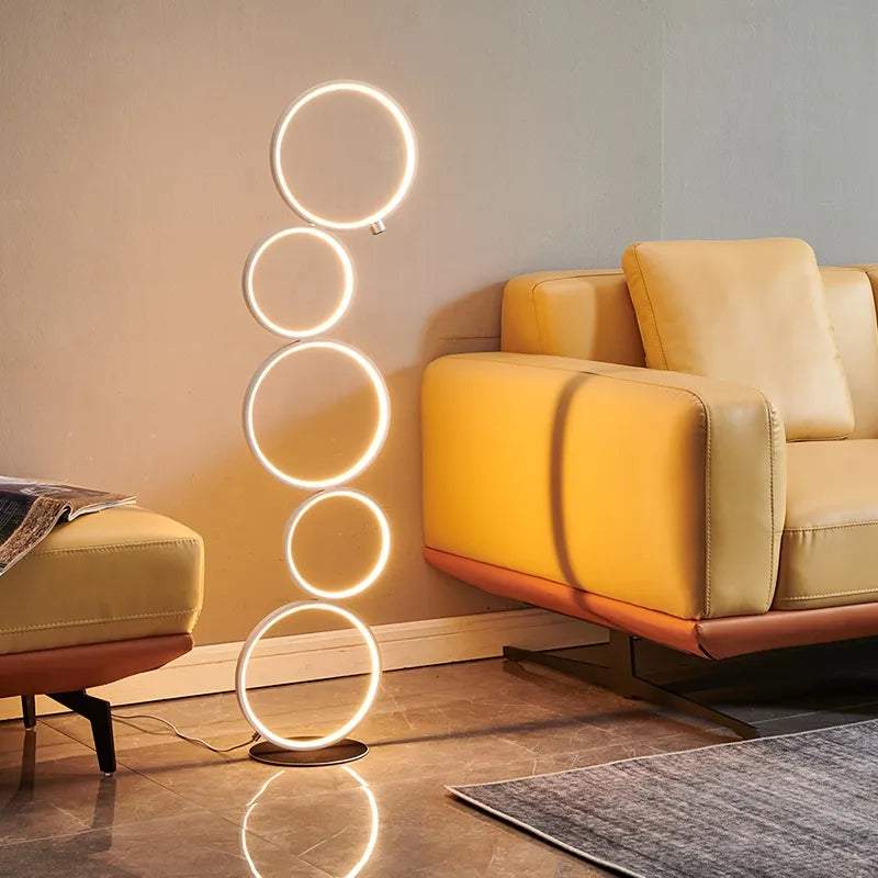 SANDYHA lampadaire LED minimaliste moderne noir blanc contrôle tactile cercle lumières debout salon chambre décor lumière verticale