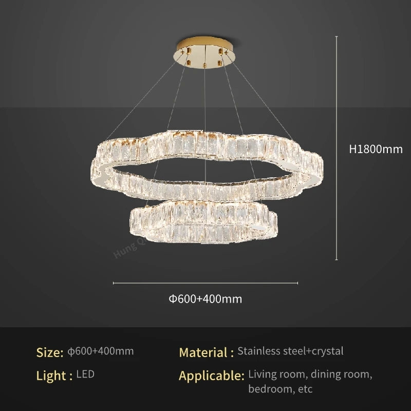 lustre moderne en cristal avec éclairage led design élégant - vue 8 sur 13
