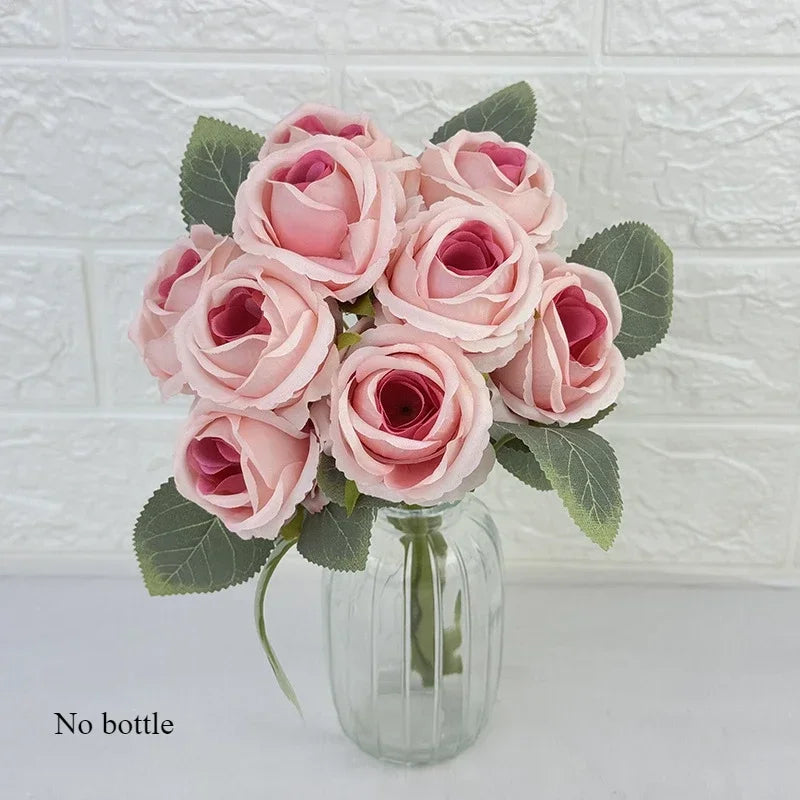 bouquet de 10 roses artificielles en soie décoratives pour événements