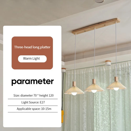 suspension moderne en tissu plissé avec base en bois - vue 14 sur 14