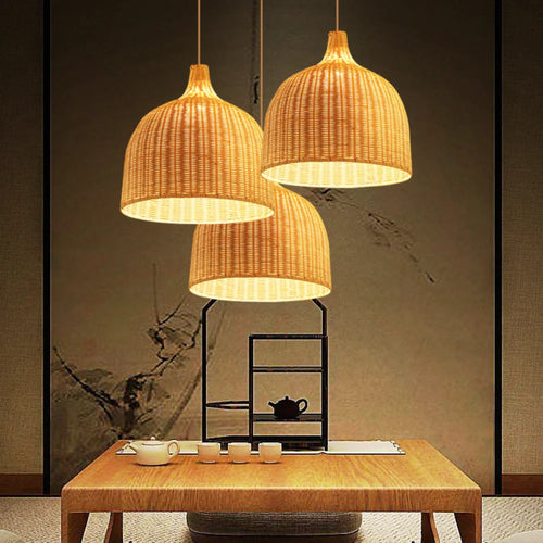 lampes suspendues style chinois tricotées à la main en bambou - vue 4 sur 16