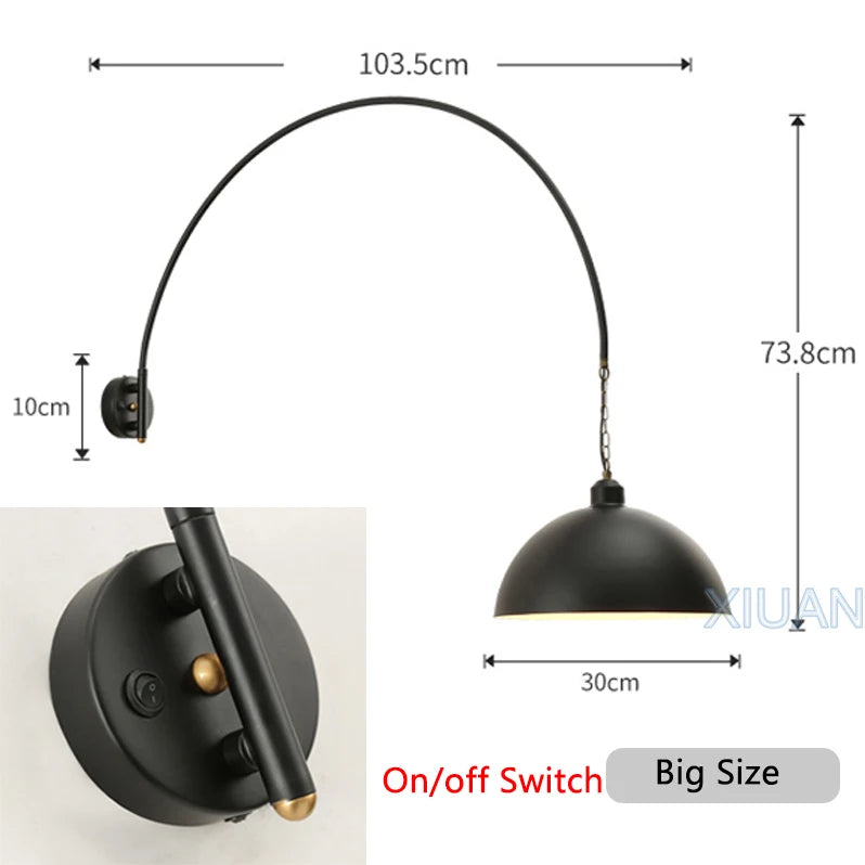 Long Pole Wall Lamps Industrial Vintage Living Room Wall Light Long Swing Arm Restaurant Dining Table Wall Mount Lights Black - vue 10 sur 14