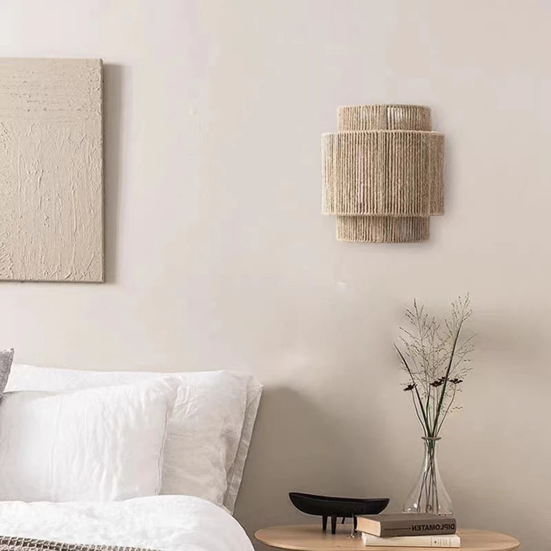 Handmade Hemp Rope Wall Lamp, Home Art Decoration, Bedroom, Hallway, Lobby, Hotel Atmosphere, Sconce E27 Bulb, Creative Light - vue 6 sur 6