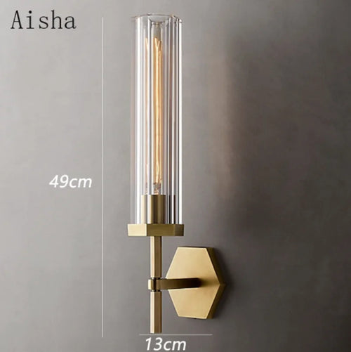 applique murale led de luxe américaine avec abat-jour en cristal et métal doré