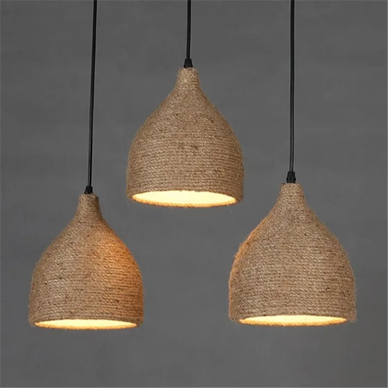 suspension vintage en corde de chanvre pour loft industriel