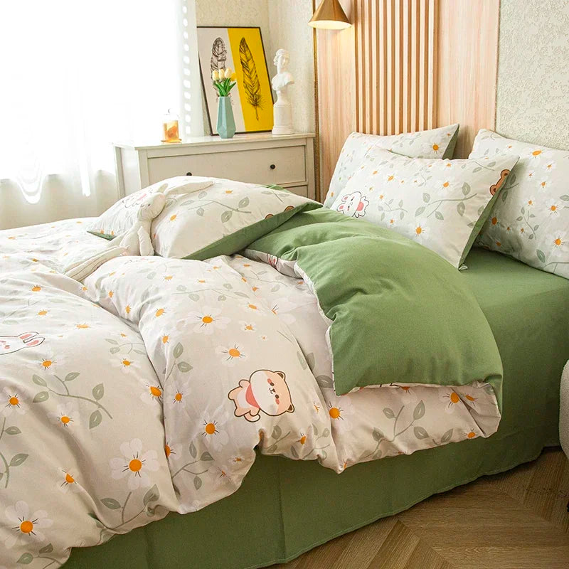 housse de couette imprimée fleurs en coton lavé