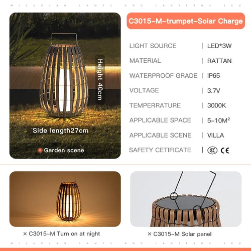 Outdoor Home Garden Solar lights, Rattan IP65 Waterproof Street Lamp Villa Courtyard Landscape Lawn Light For Garden Patio Fence - vue 11 sur 13