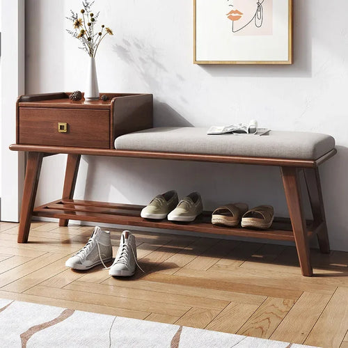 armoire à chaussures en bois avec tiroirs et banc intégré - vue 8 sur 7