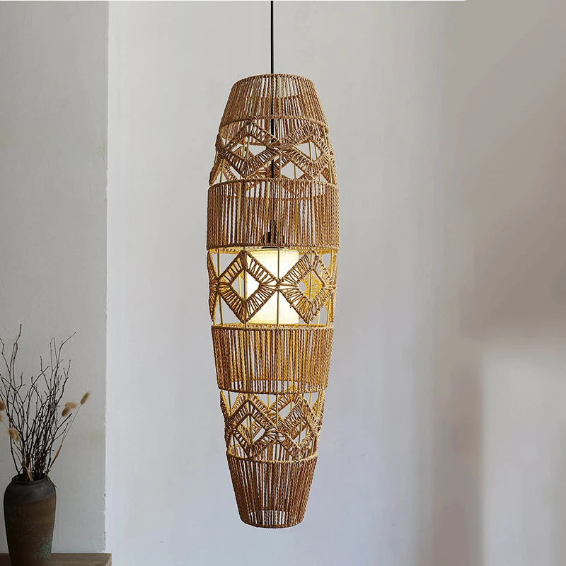 x lampadaires chinois rétro en rotin tissé corde de chanvre lumières faites à la main chambre chevet salon décoratif coin lampe sur pied