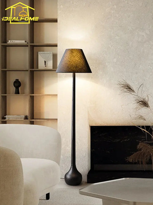 lampadaire décoratif japonais wabi sabi en bois massif zen art led - vue 4 sur 9