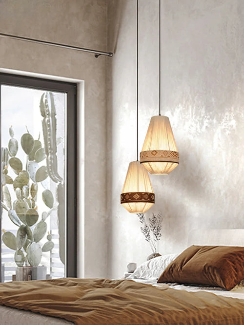 lustre bohème en tissu tissé avec corde en coton et lin - vue 2 sur 9