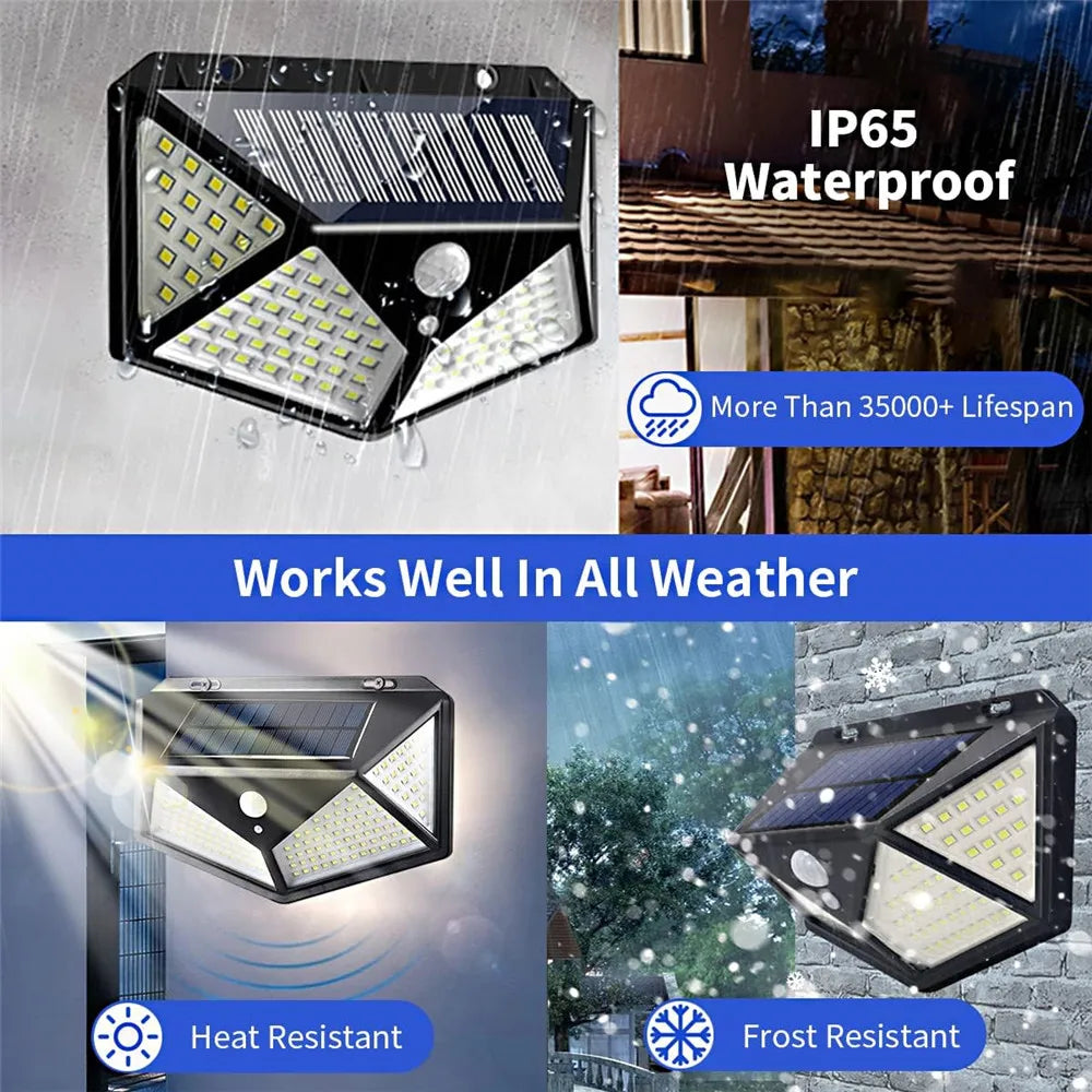 applique solaire extérieure étanche avec capteur de mouvement 100 led - vue 4 sur 8
