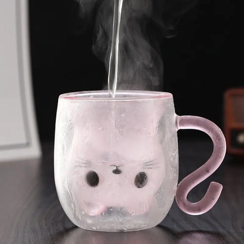 Tasse chat double paroi verre 250 ml anse