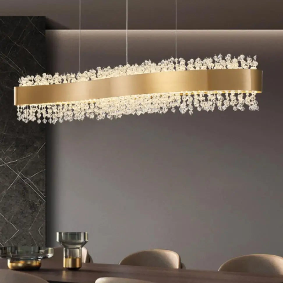 lustre moderne en cristal avec métal doré réglable - vue 5 sur 12