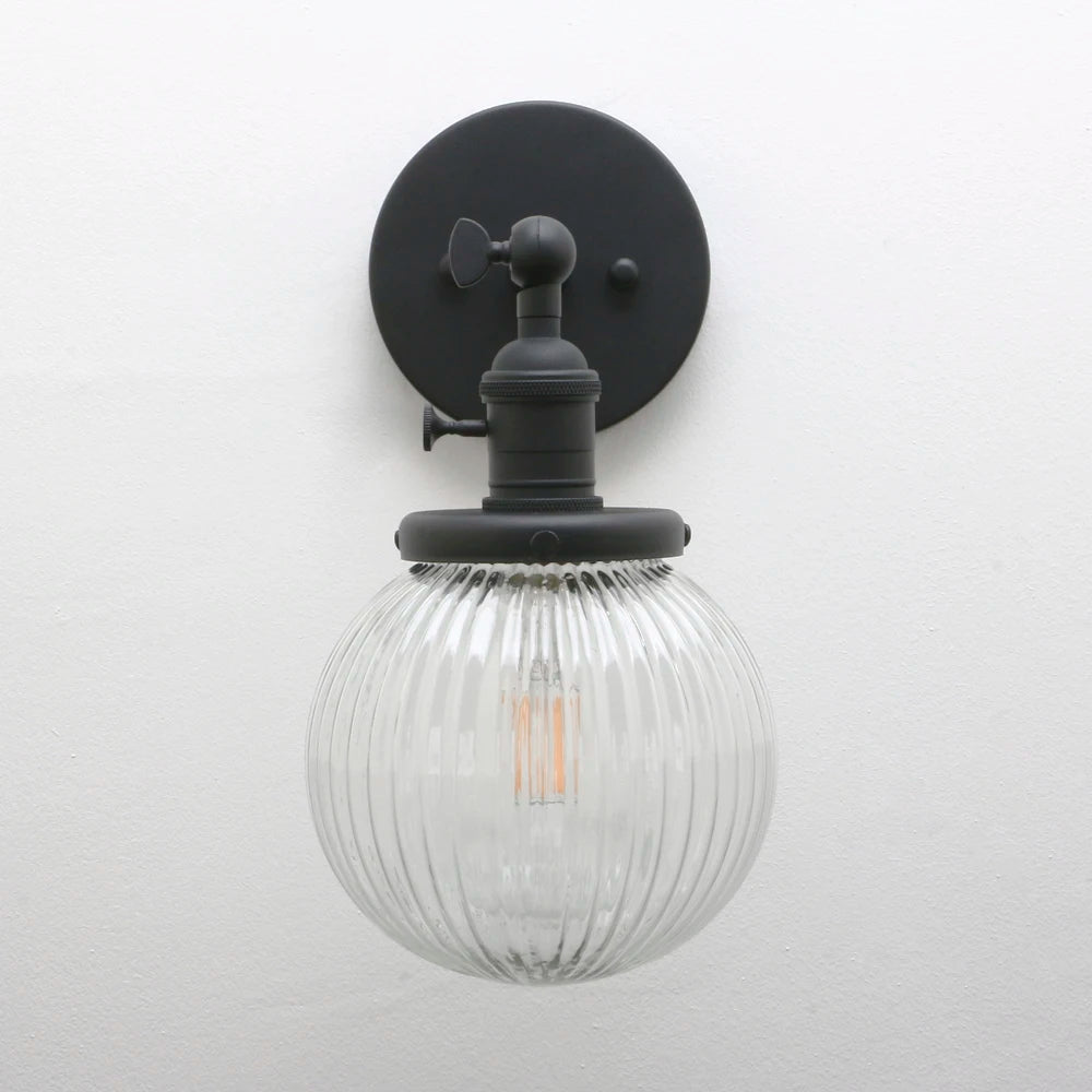 applique murale phansthy vintage industrielle avec abat-jour rond en verre - vue 9 sur 10