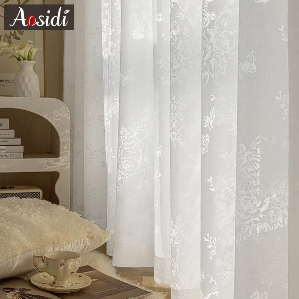 Voilage tulle floral moderne pour salon chambre fenêtre - vue 5 sur 8