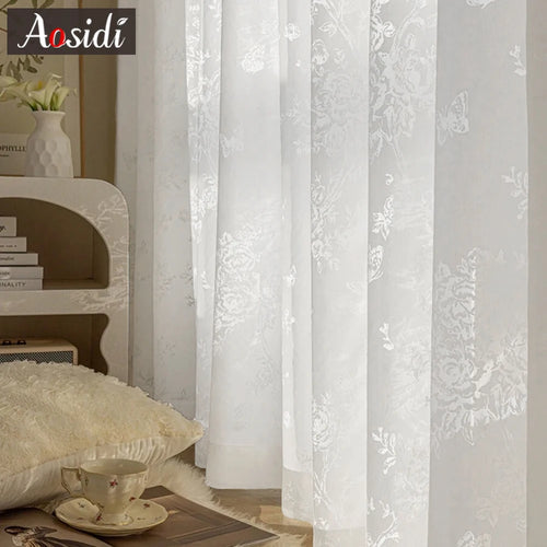 Voilage tulle floral moderne pour salon chambre fenêtre