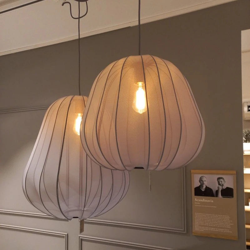 Nordique créatif lustre lanterne moderne ballon suspension salon chambre escalier allée Restaurant tissu lampe - vue 11 sur 12