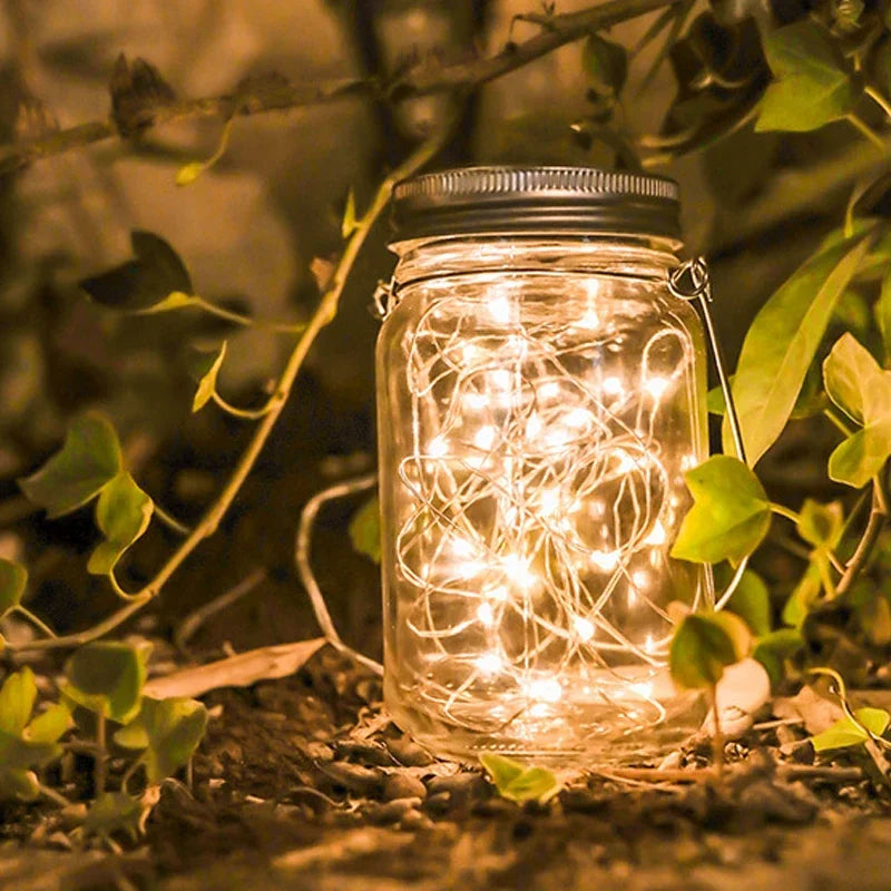 guirlande lumineuse solaire en forme de pot mason décorative pour extérieur - vue 2 sur 8