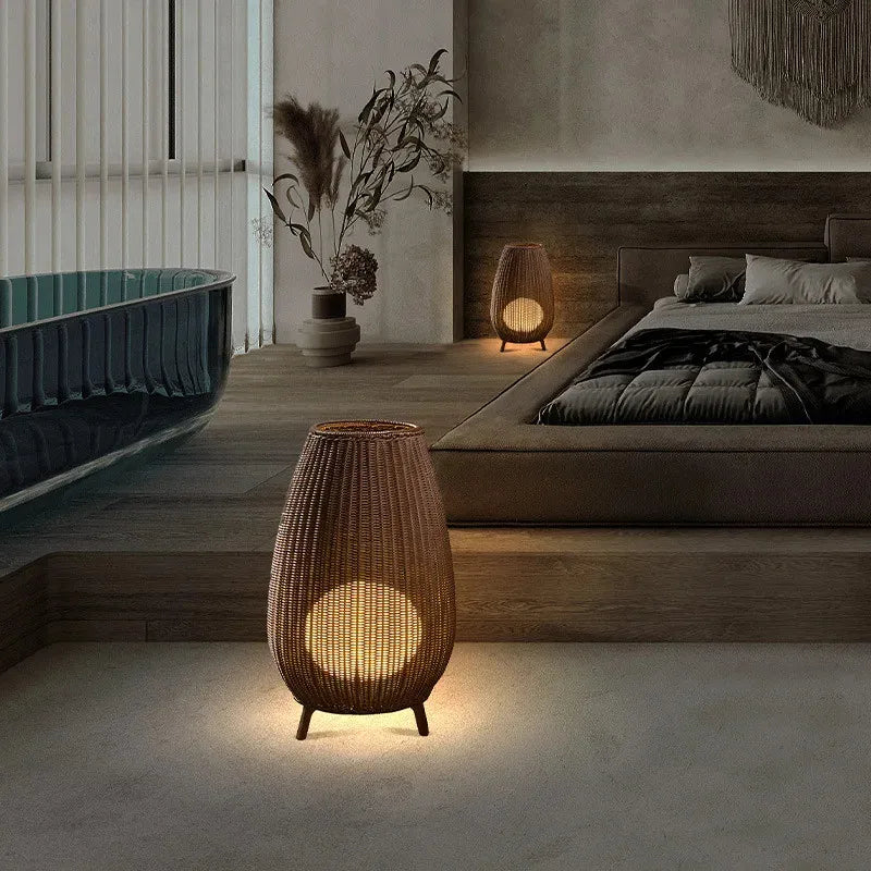 lampadaire en rotin naturel fait main pour intérieur et extérieur - vue 4 sur 14