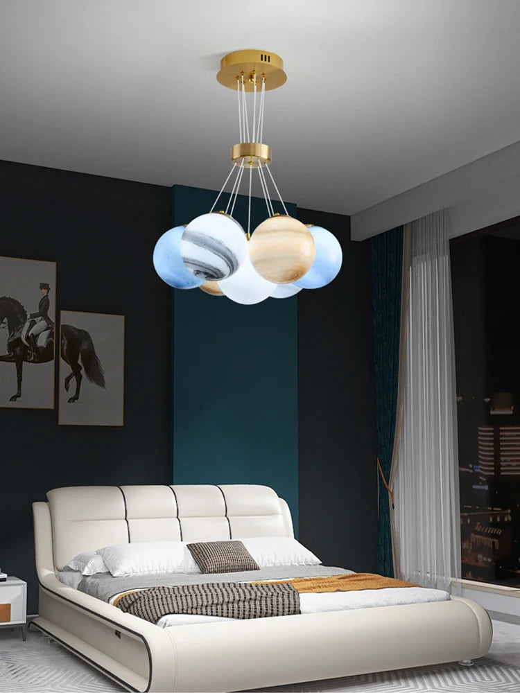 lustre sphérique moderne réglable en hauteur led pour décoration maison - vue 5 sur 19