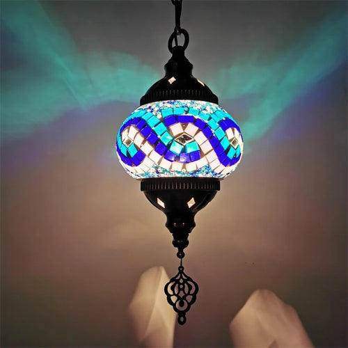 suspension en verre teinté style méditerranéen éclairage bohème romantique - vue 4 sur 16