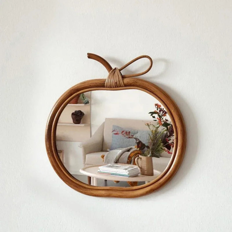 Miroir vintage 1960 pomme rotin osier bambou - 32 x 34 cm Miroir vintage 1960 pomme rotin osier bambou - 32 x 34 cm