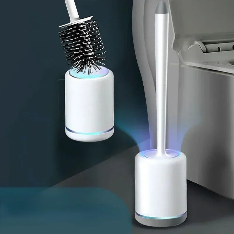 brosse de toilette suspendue en silicone avec manche long et support rapide